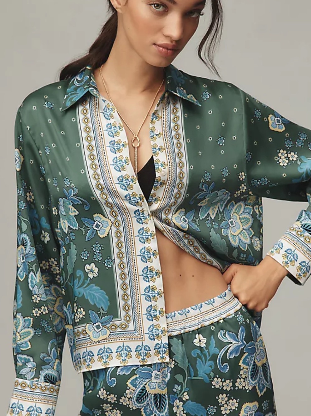 Anthropologie Maeve Long Sleeve Scarf Button Front Shirt